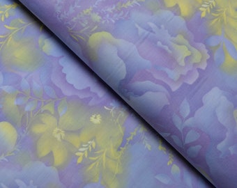 Lavender Light Yellow Floral Quilting Fabric, Cotton Fabric, Quilt Fabric