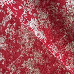 Red & Gold Floral Jacquard Fabric: Embossed Reversible Material, 56&quot; Wide
