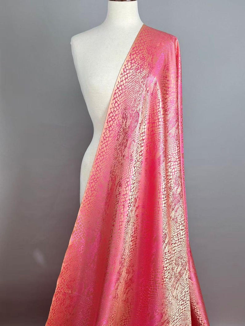 Pink, Gold Animal Skin Print Brocade Fabric, Jacquard, Damask, 36 Inches Wide. image 2