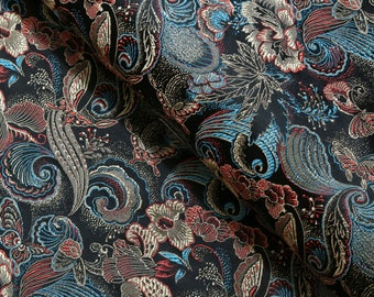 Black Floral Brocade Fabric | Jacquard Tuxedo Vest & Evening Dress Material | 29" Wide