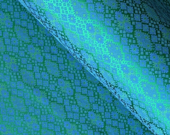 Teal & Green Geometric Brocade Fabric: Elegant Jacquard, 29" Wide