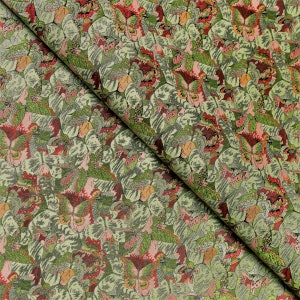 Green Floral Butterfly Brocade Jacquard Fabric - 36 Inches Wide