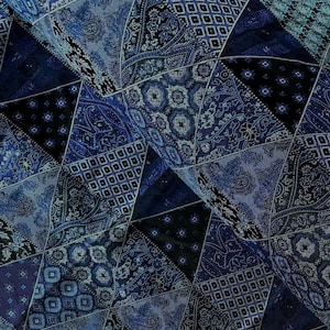 Blue Triangle Brocade Fabric – 36&quot; Wide – Geometric Jacquard Damask – Asian Tapestry Fabric by the Yard for Fashion & Décor