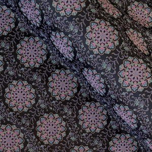 Black Brocade Jacquard Fabric: Pink & Blue Floral with Metallic Threads (60&quot; Wide)