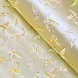 Brocade fabric, Satin Tapestry, 36 inches wide, Light gold, Butterfly pattern,