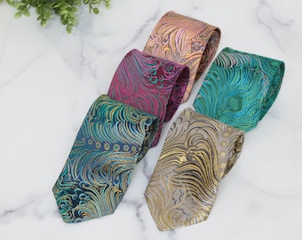 Peacock Mens Tie | Brocade Necktie, Jacquard Feather Pattern, Father’s Day, Formal Occasion
