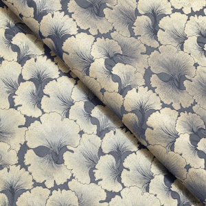 Ginkgo Leaf Jacquard Fabric: Dark Gray with Metallic Gold, 59&quot; Wide