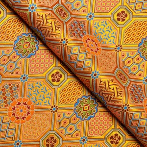 Orange Ethnic Pattern of Upholstery Brocade Fabric, Jacquard by the Yard, 28 Inches Wide,