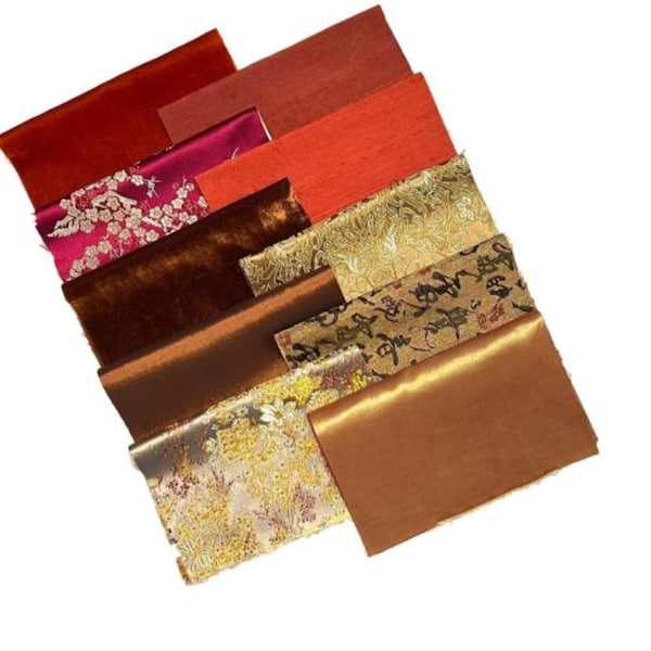 Brocade Fabric,10 Pieces Assorted Color, Size: 9" x 7" Each, Orange, Red