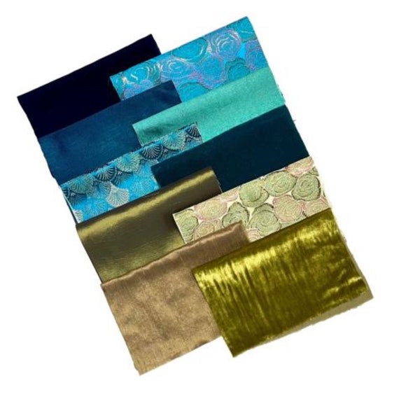 Brocade Fabric, Velvet,10 Pieces Assorted Color, Size: 9" x 7" Each,