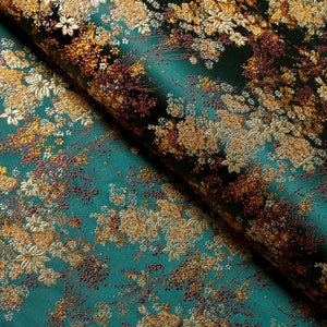Dark Green with Gold Small Floral Brocade Fabric, Jacquard Fabric, Fabric by the Yard,28 Inches Wide.