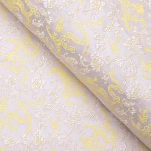 White Gold Dragon Brocade Fabric. Jacquard Fabric, Fabric by the Yard, 29 inches wide