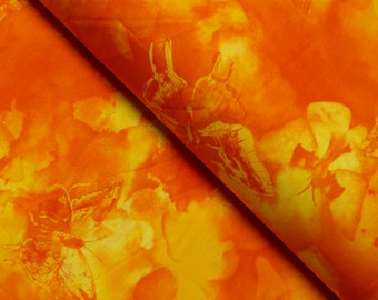 Butterfly Cotton Fabric: Orange Yellow Quilt Apparel Material