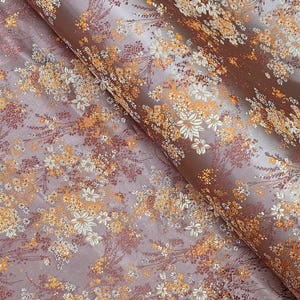 Champagne with Gold Small Floral Brocade Fabric, Jacquard Fabric, Elegant Upholstery & Dressmaking Textile Fabric by the Yard, 28"  Wide.