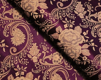 Tkanina brokatowa w kwiaty śliwkowe: antyczne złoto, żakard, szerokość 29 cali