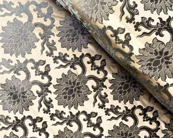 Floral Brocade Jacquard Fabric: Brownish Grey & Black, 29" Wide