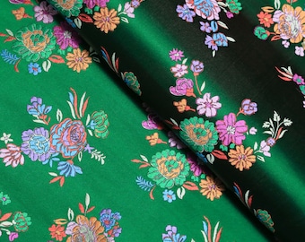 Green Floral, Heavy Brocade Jacquard Fabric, Fabric by the Yard, 28" Wide