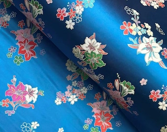 Heavy Brocade Fabric, Blue Jacquard Textile by the Yard, Floral Damask Style, 28' wide