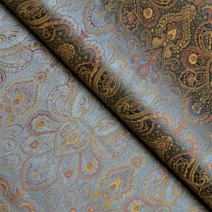 Gray, Gold Paisley Pattern Brocade Fabric, 28 Inches Wide