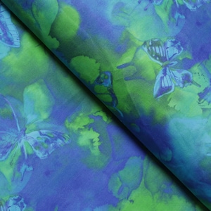Butterfly Pattern Fabric: Blue Green 100% Cotton Quilt Fabric
