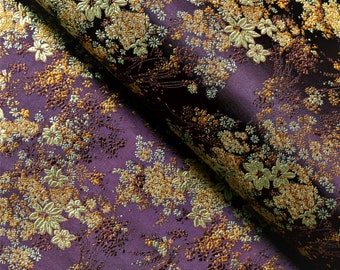 Dark Plum, Gold Small Floral Brocade Fabric, Jacquard Fabric, Fabric by the Yard, 28 Inches Wide.