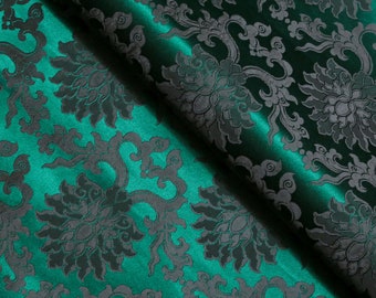 Dark Green and Black Floral Brocade Fabric, Jacquard Fabric, Fabric by the Yard, 29 Inches Wide.