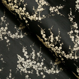 Black, Gold Cherry Blossom, Brocade Fabric, Satin Tapestry, 29 inches wide,