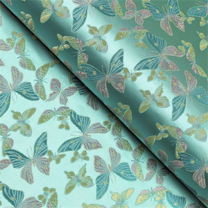 Spearmint Butterfly Brocade Fabric, 28 Inches Wide.
