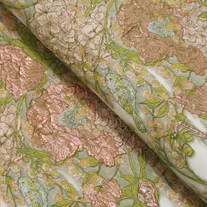 Pink & Green Floral Embossed Jacquard Fabric, Fabric by the Yards, 56&quot; Wide.