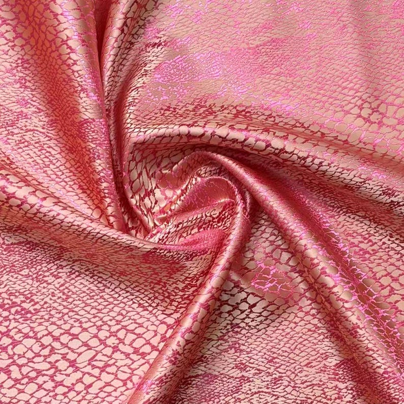 Pink, Gold Animal Skin Print Brocade Fabric, Jacquard, Damask, 36 Inches Wide. image 5