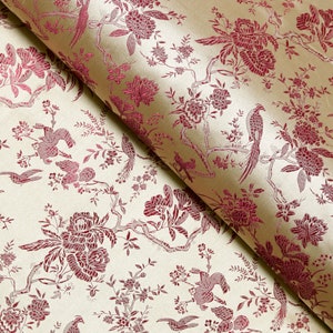 Gold With Burgundy Birds Brocade Fabric, 29 Inches Wide.