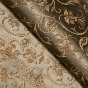 Brown Floral Brocade Fabric: Jacquard Material, 29&quot; Wide