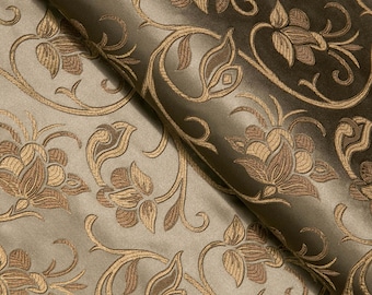 Tela de brocado floral marrón: Jacquard, 73 cm de ancho