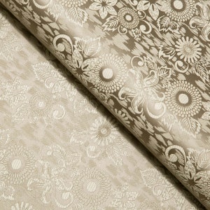 Beige Floral Brocade Fabric, Jacquard Fabric, Fabric by the Yard, 29 Inches Wide