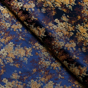 Navy Blue, Gold Small Floral Brocade Fabric, Fabric by Yard, Tuxedo Fabric, Tie Fabric 28 Inches Wide.