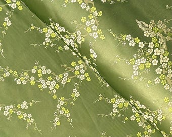 Tkanina brokatowa w kwiaty zielonej wiśni – cheongsam, poduszki, torebki, szerokość 29 cali