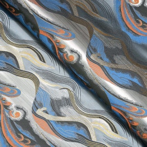 Blue Metallic Jacquard, Brocade Fabric, Fabric by the Yard, 58 Inches Wide