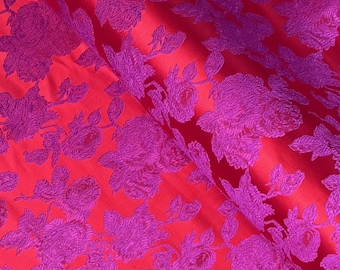 Fuchsia Floral  Brocade Fabric, Evening Gown Dressmaking Textile, 55" Wide