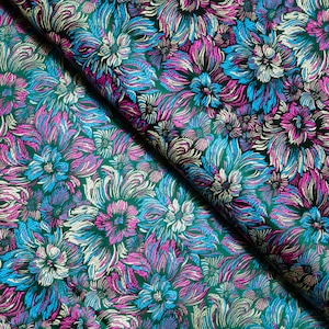 Floral Brocade Jacquard Fabric: Green, Blue, Fuchsia, 29&quot; Wide