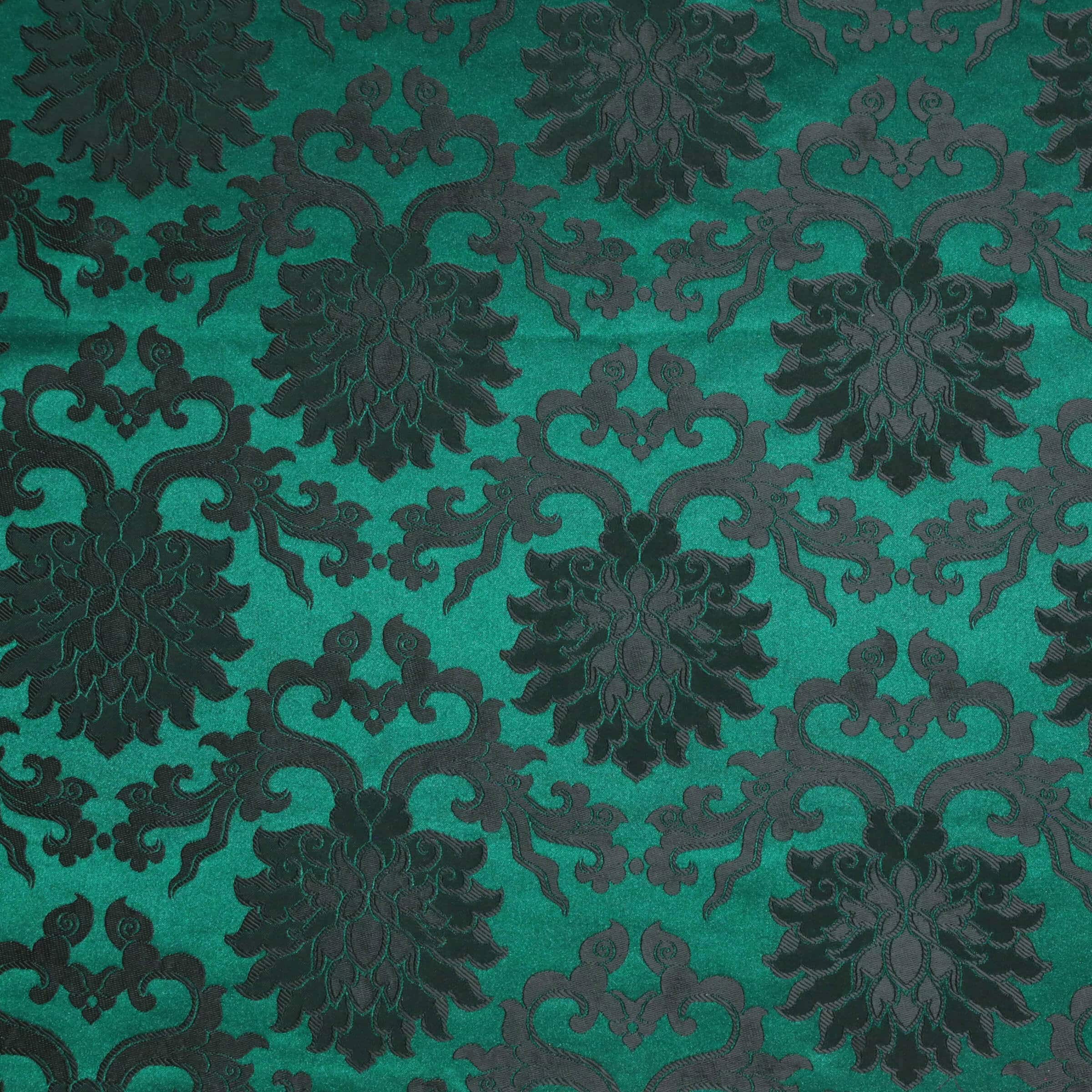Dark Green And Black Floral Brocade Fabric Jacquard Fabric Etsy
