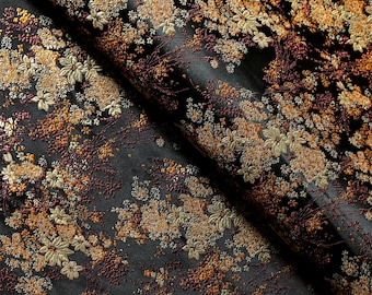 Black Gold Small Floral Brocade Fabric, Jacquard Fabric, Jacket Fabric, Fabric by the Yard, 28 Inches Wide.