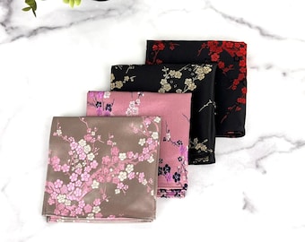 Pañuelo de bolsillo con brocado de flor de cerezo: Pañuelo para hombre (25,4 x 25,4 cm)