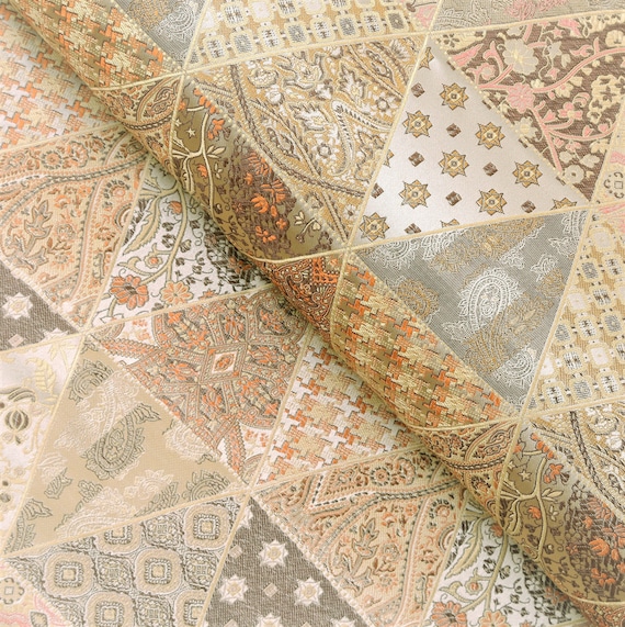 Light Gold Triangle Pattern Brocade Fabric | 29" Wide, Apparel & Home Decor Material |