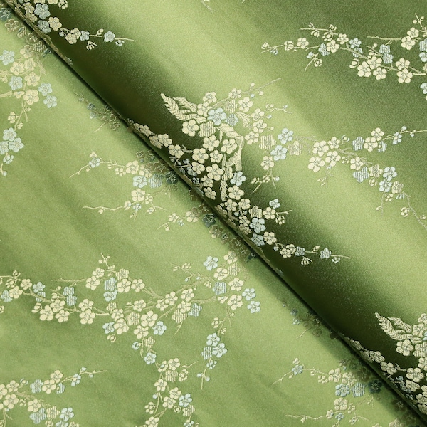 Green,Cherry Blossom,Brocade fabric. Fabric by Yards, 29 Inches Wide.