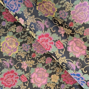 Black Floral Jacquard Brocade Fabric: 58&quot; Wide Tapestry