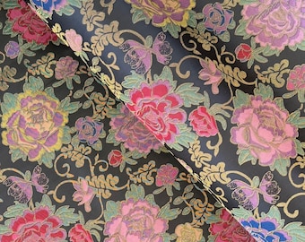 Black Floral Jacquard Brocade Fabric: 58" Wide Tapestry