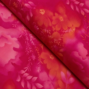 Fuchsia Floral Pattern Fabric, Quilt Fabric, Cotton Fabric for quilting,
