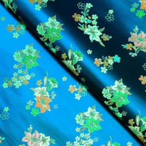 Blue Floral, Heavy Brocade Jacquard Fabric, Fabric by the Yard, 28&quot; Wide