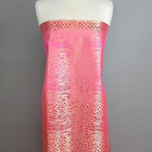 Pink, Gold Animal Skin Print Brocade Fabric, Jacquard, Damask, 36 Inches Wide. image 3