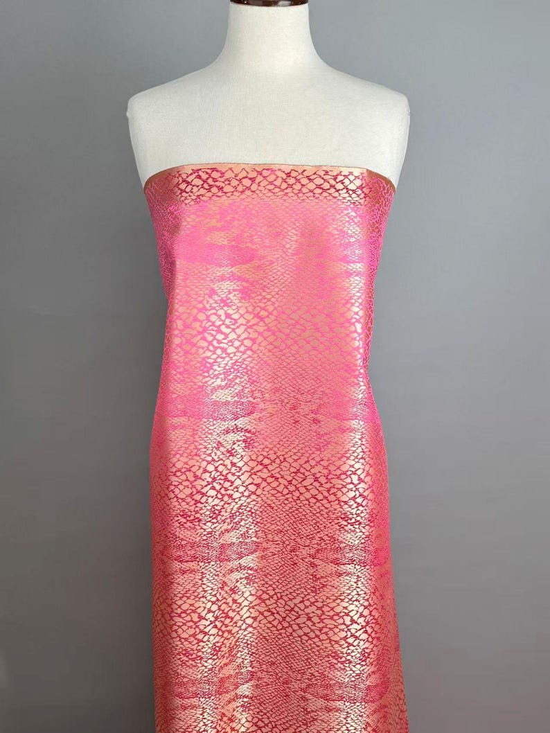Pink, Gold Animal Skin Print Brocade Fabric, Jacquard, Damask, 36 Inches Wide. image 3